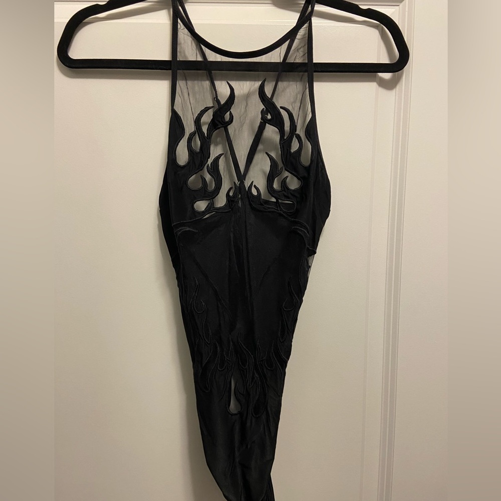 Mesh cut-out detail bodysuit. Flames